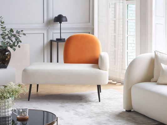 Chaiselongue Samtstoff weiss / orange rechtsseitig ARCEY