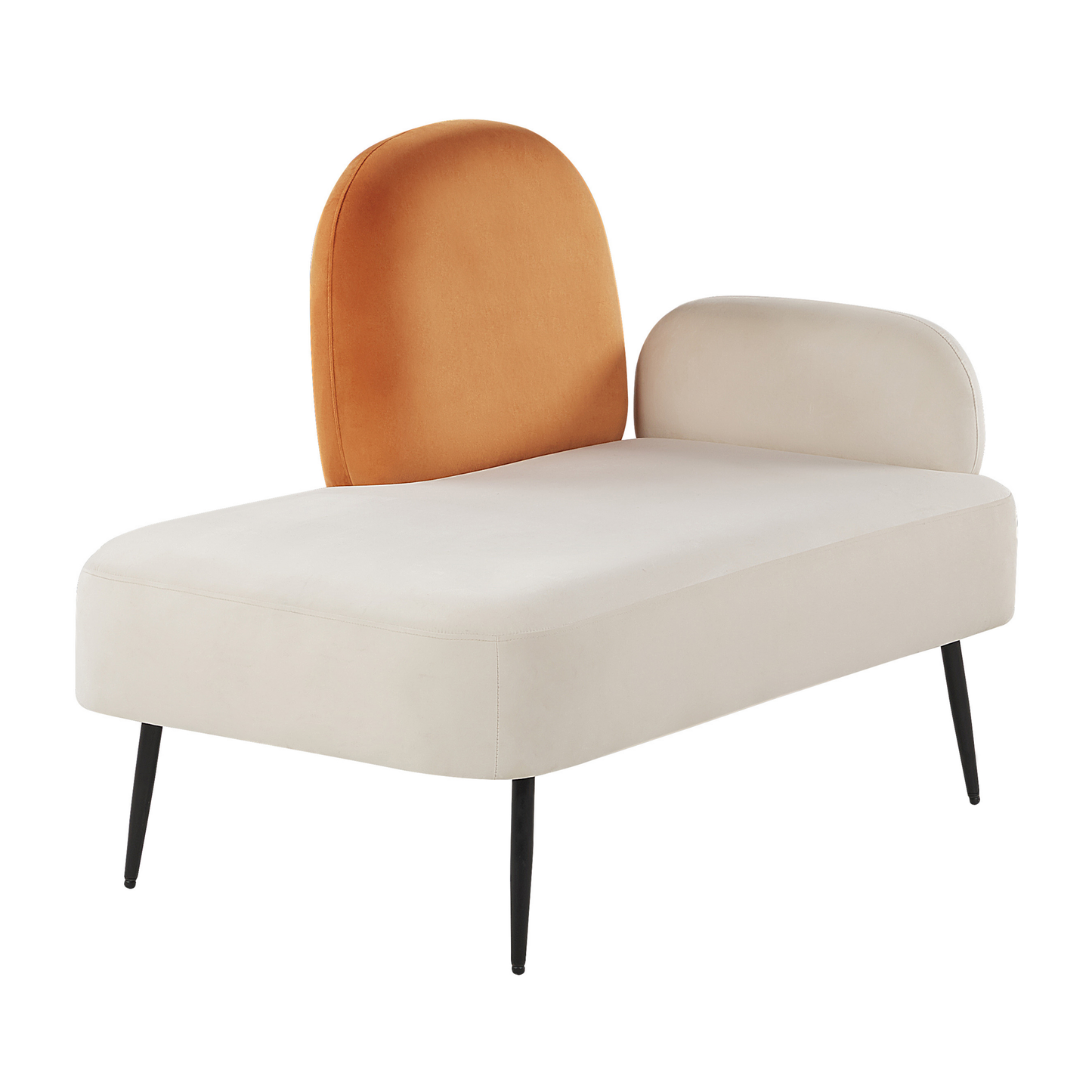 Chaiselongue Samtstoff weiss / orange rechtsseitig ARCEY
