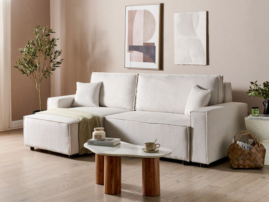 2-Sitzer Ecksofa Cord cremeweiss rechtsseitig mit Schlaffunktion ABACKA