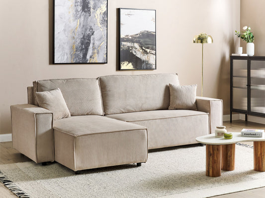 2-Sitzer Ecksofa Cord beige rechtsseitig mit Schlaffunktion ABACKA