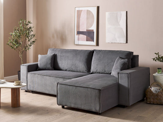 2-Sitzer Ecksofa Cord graphitgrau linksseitig mit Schlaffunktion ABACKA