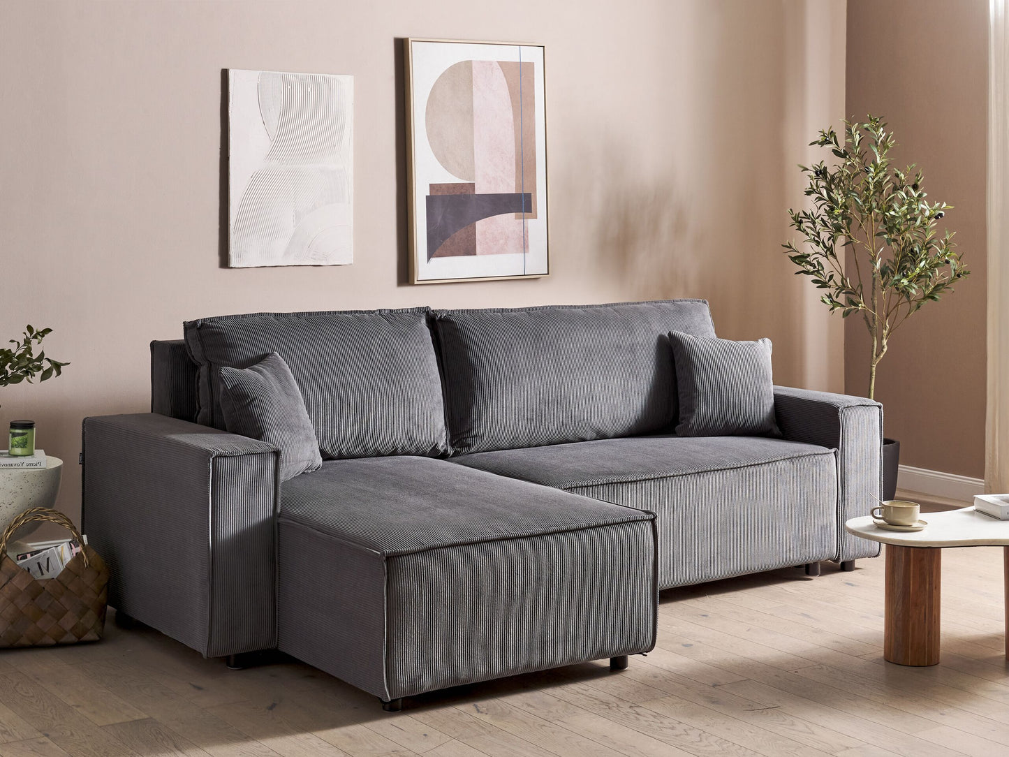 2-Sitzer Ecksofa Cord graphitgrau rechtsseitig mit Schlaffunktion ABACKA