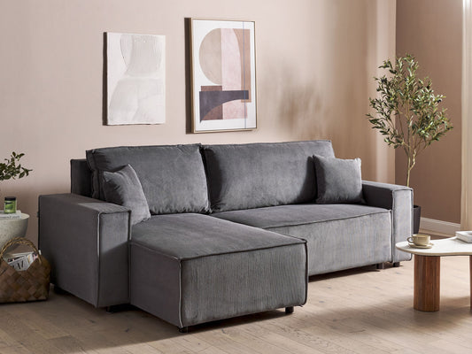 2-Sitzer Ecksofa Cord graphitgrau rechtsseitig mit Schlaffunktion ABACKA