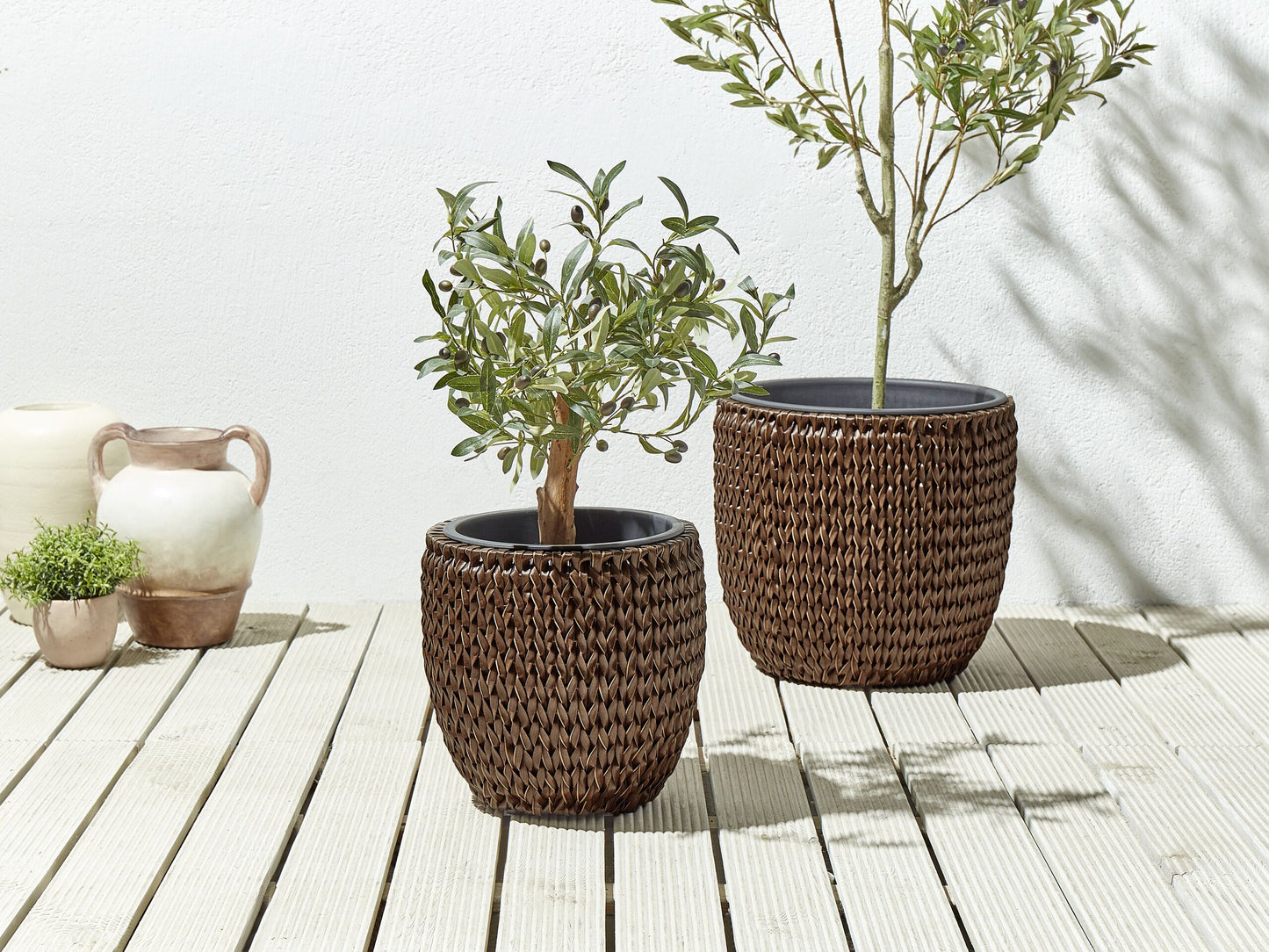 Set mit 3 Blumentöpfen BERBERIS PE Rattan 34/45 cm Dunkelbraun