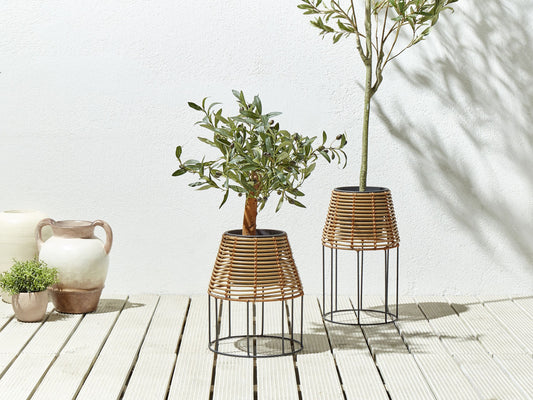 Blumentopf mit Beinen 2er Set BORAGO PE Rattan 20/21 cm Naturfarben