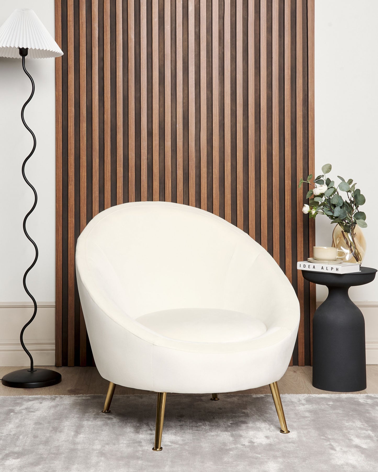 Sessel LANGA Samtstoff Cremeweiss