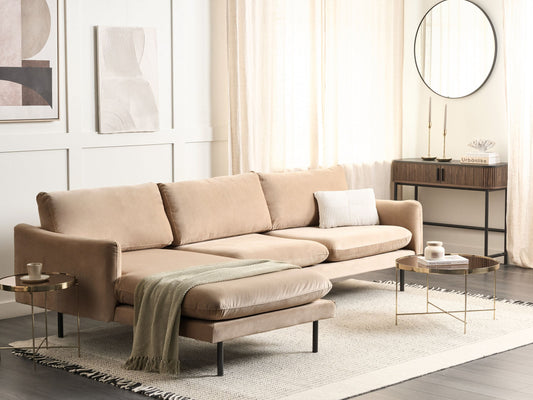 4-Sitzer Ecksofa Samtstoff beige rechtsseitig VINTERBRO