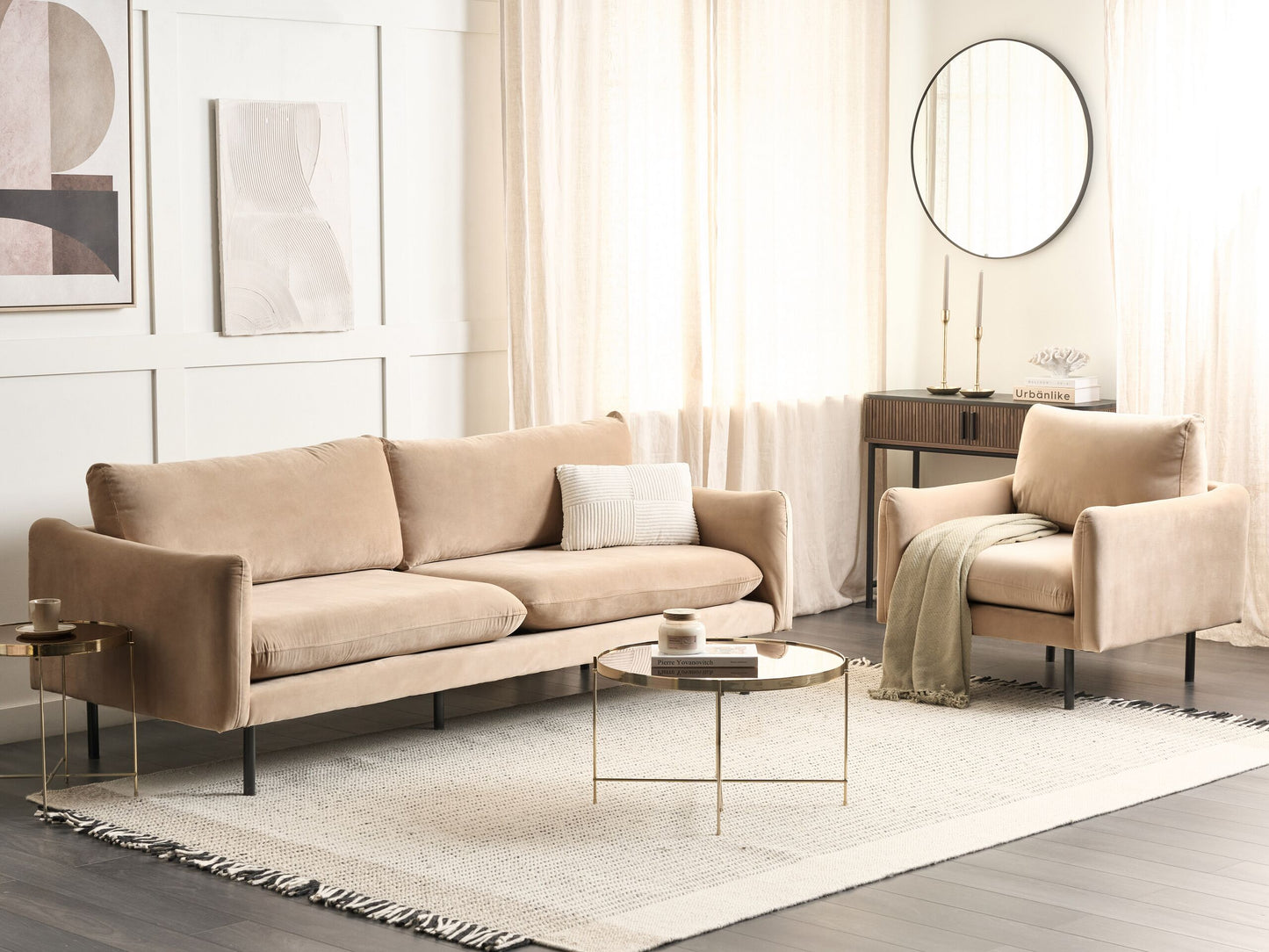 Sofa Set Samtstoff beige 4-Sitzer VINTERBRO