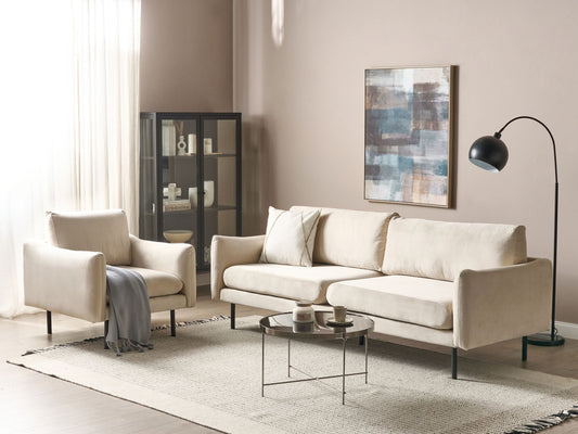 Sofa Set Samtstoff hellbeige 4-Sitzer VINTERBRO
