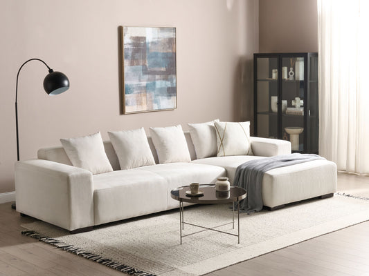 4-Sitzer Ecksofa Cord cremeweiss linksseitig LUNGO