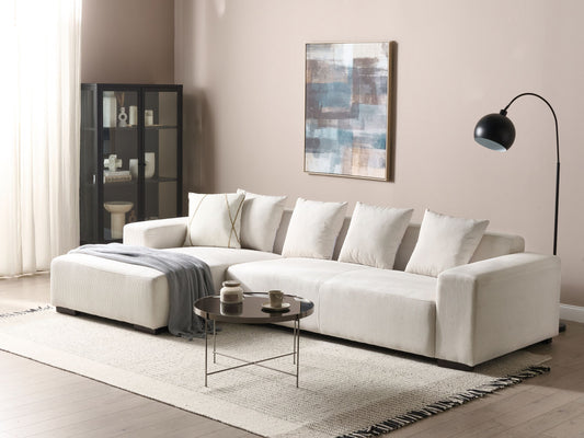 4-Sitzer Ecksofa Cord cremeweiss rechtsseitig LUNGO