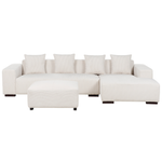 4-Sitzer Ecksofa Cord cremeweiss linksseitig mit Ottomane LUNGO
