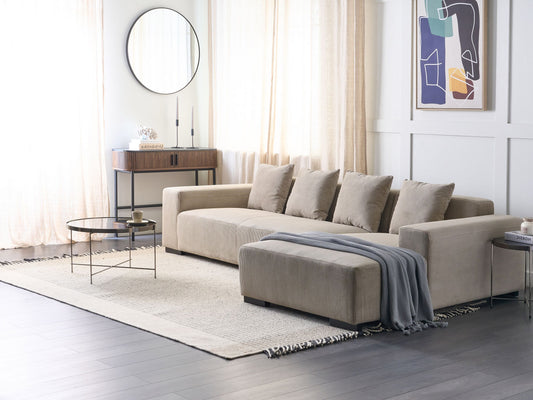 4-Sitzer Ecksofa Cord beige linksseitig LUNGO