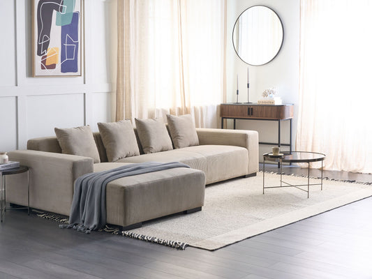 4-Sitzer Ecksofa Cord beige rechtsseitig LUNGO