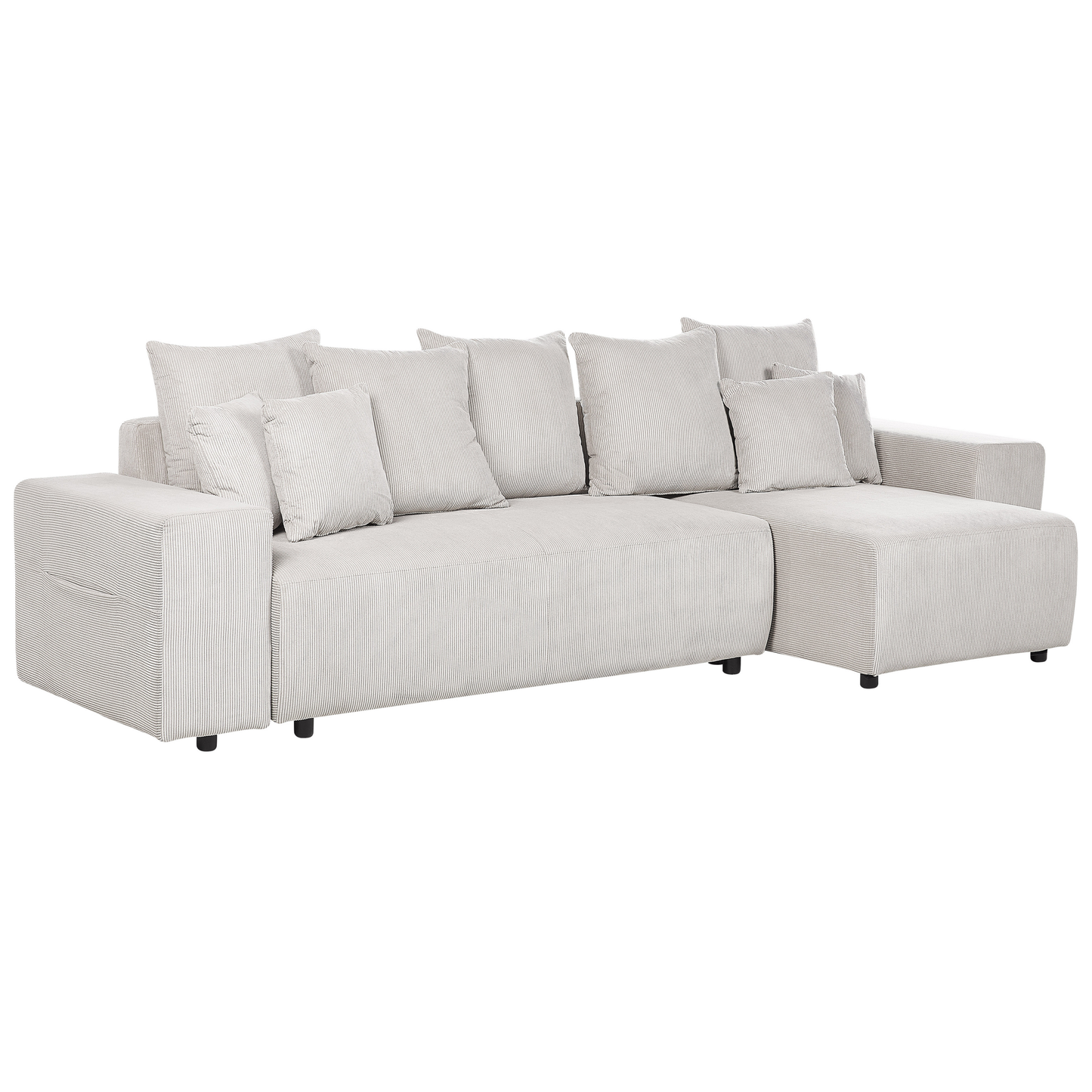 3-Sitzer Ecksofa Cord hellbeige linksseitig mit Schlaffunktion Stauraum LUSPA