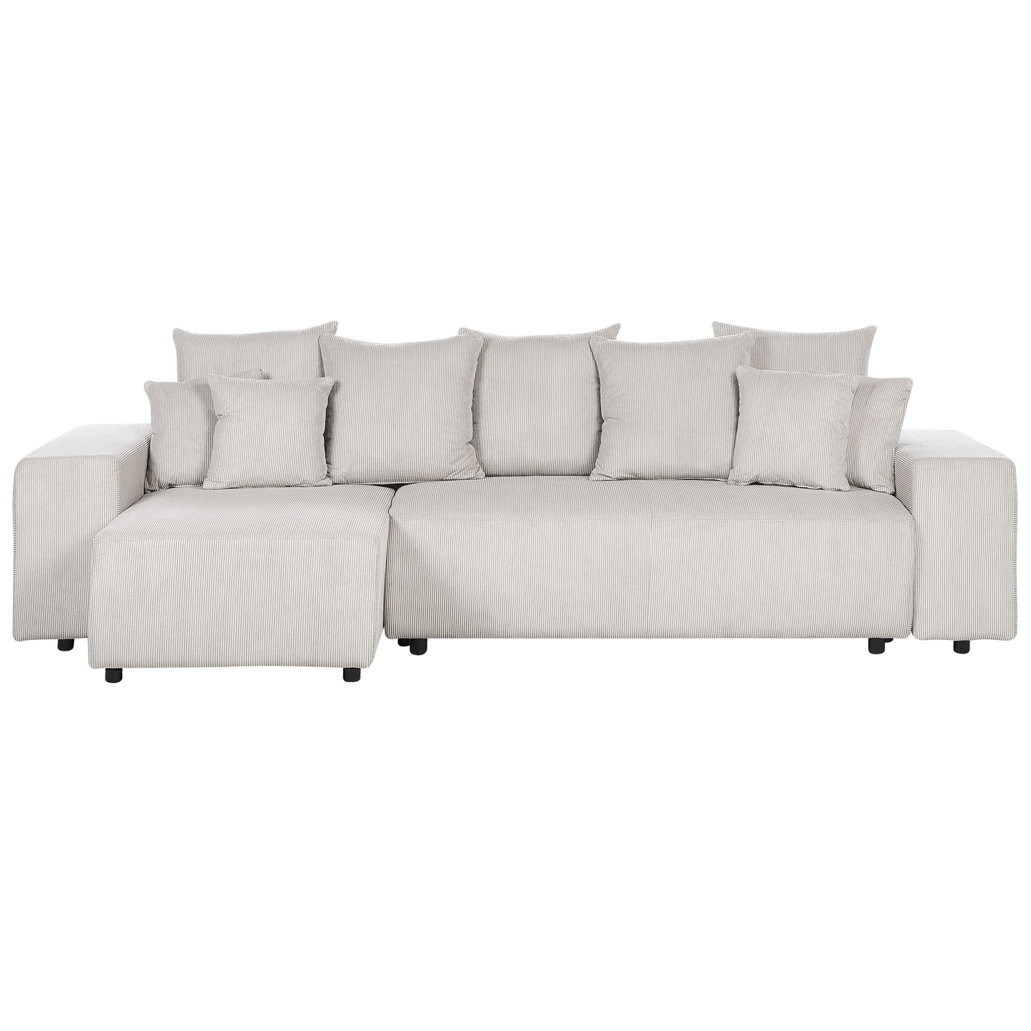 3-Sitzer Ecksofa Cord hellbeige rechtsseitig mit Schlaffunktion Stauraum LUSPA