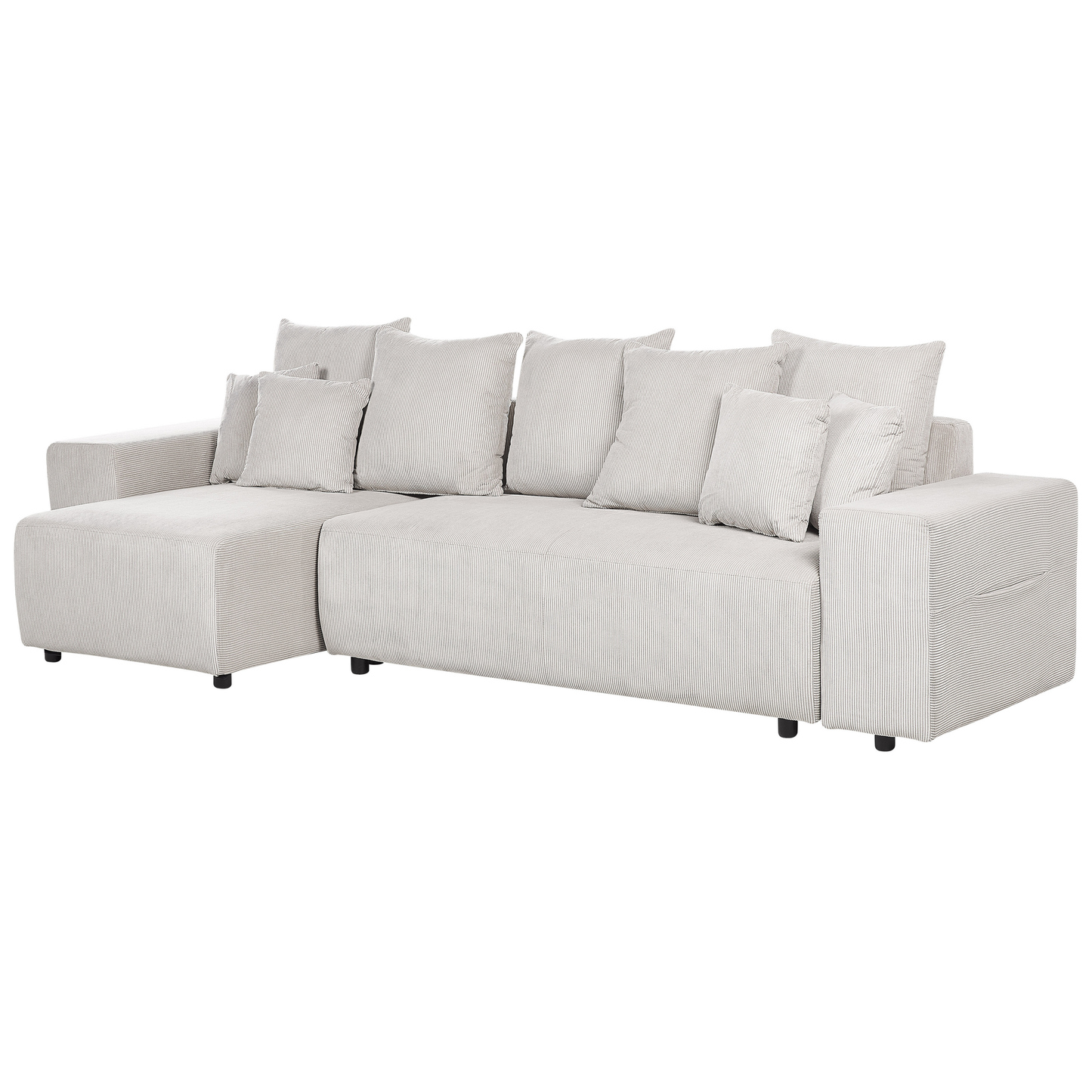3-Sitzer Ecksofa Cord hellbeige rechtsseitig mit Schlaffunktion Stauraum LUSPA
