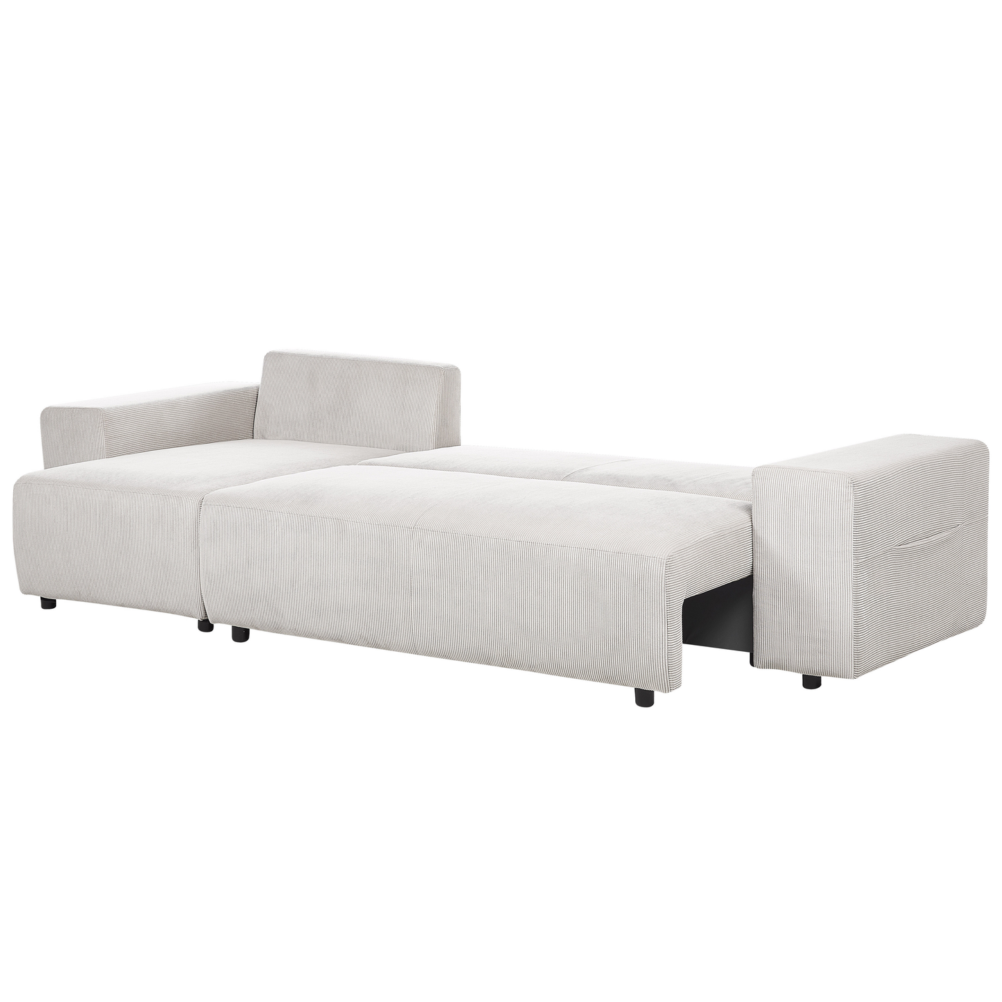 3-Sitzer Ecksofa Cord hellbeige rechtsseitig mit Schlaffunktion Stauraum LUSPA