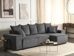 3-Sitzer Ecksofa Cord dunkelgrau linksseitig mit Schlaffunktion Stauraum LUSPA