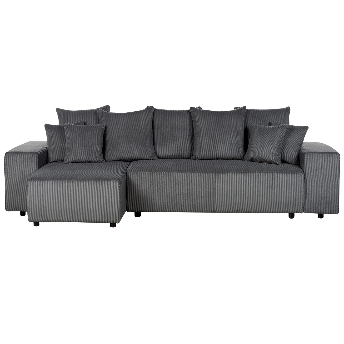3-Sitzer Ecksofa Cord dunkelgrau rechtsseitig mit Schlaffunktion Stauraum LUSPA