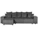 3-Sitzer Ecksofa Cord dunkelgrau rechtsseitig mit Schlaffunktion Stauraum LUSPA