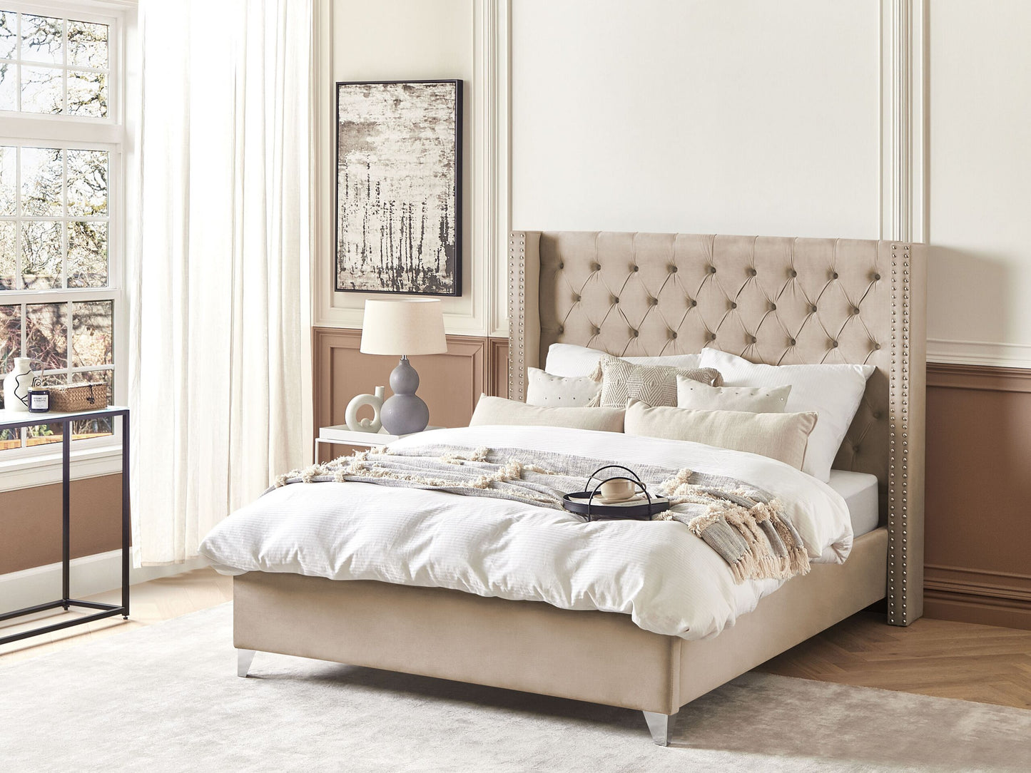 Bett mit Lattenrost Samtstoff LUBBON 140 x 200 cm Beige