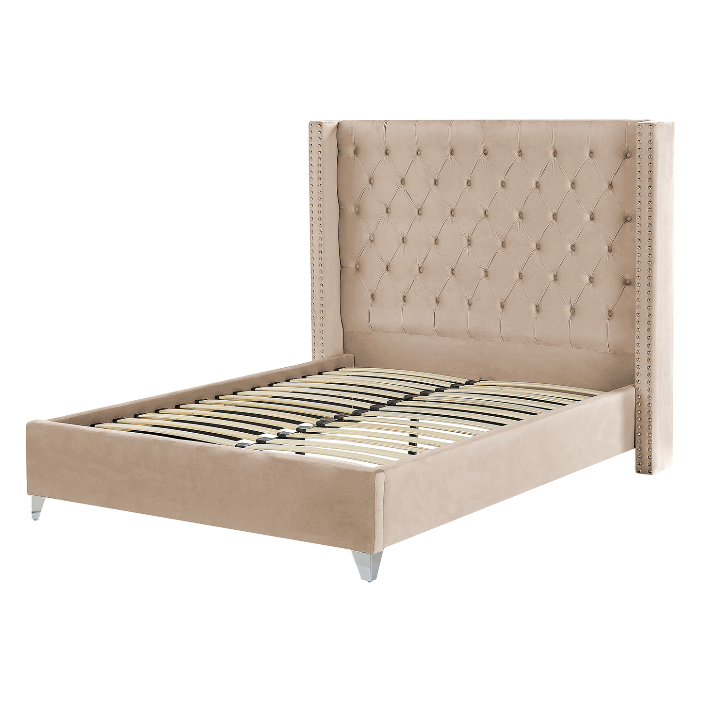 Bett mit Lattenrost Samtstoff LUBBON 140 x 200 cm Beige