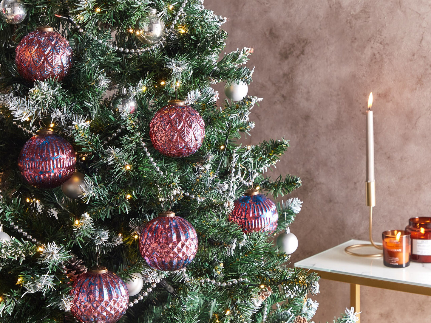 Weihnachtskugel 6er Set Glas rosa / blau Antik-Optik ASTRAL