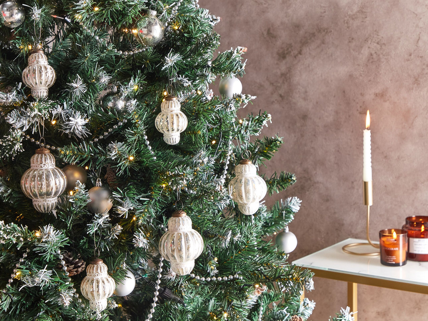 Weihnachtskugel 6er Set Glas silber / weiss Antik-Optik CREMEUX