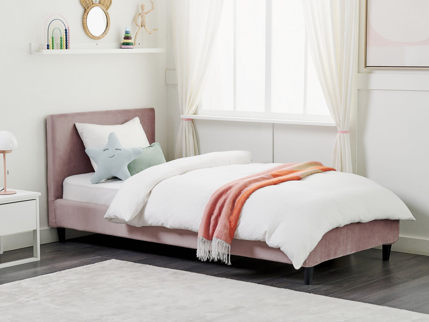 Bett mit Lattenrost Samtstoff FITOU 90 x 200 cm Rosa
