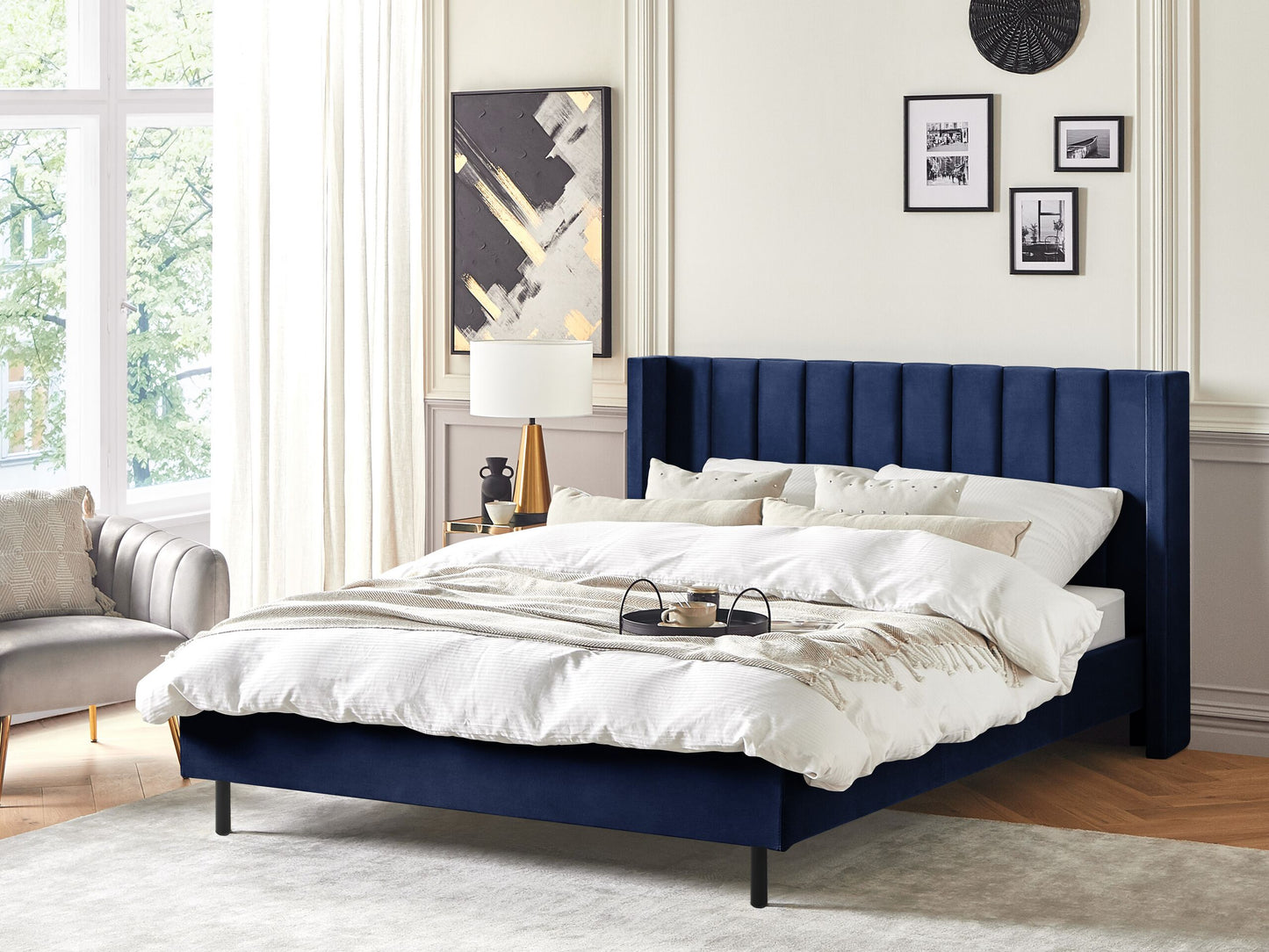Bett mit Lattenrost Samtstoff VILLETTE 180 x 200 cm Marineblau