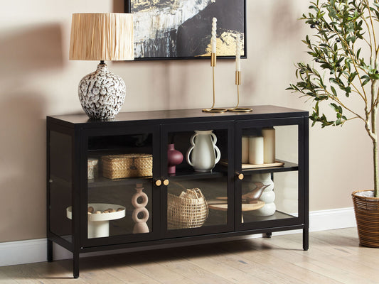 Vitrine mit Glastüren NEWPORT Metall 115 cm Schwarz