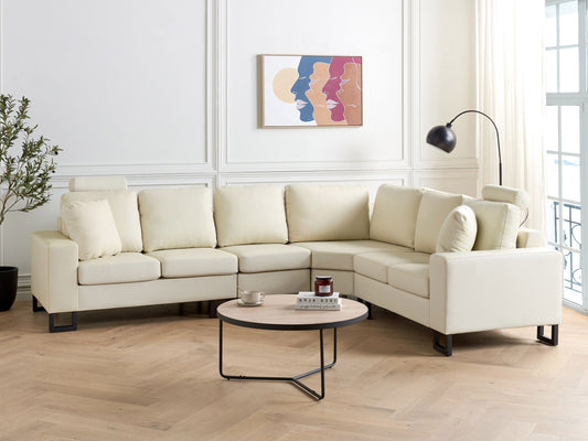 6-Sitzer Ecksofa Leder creme linksseitig STOCKHOLM II