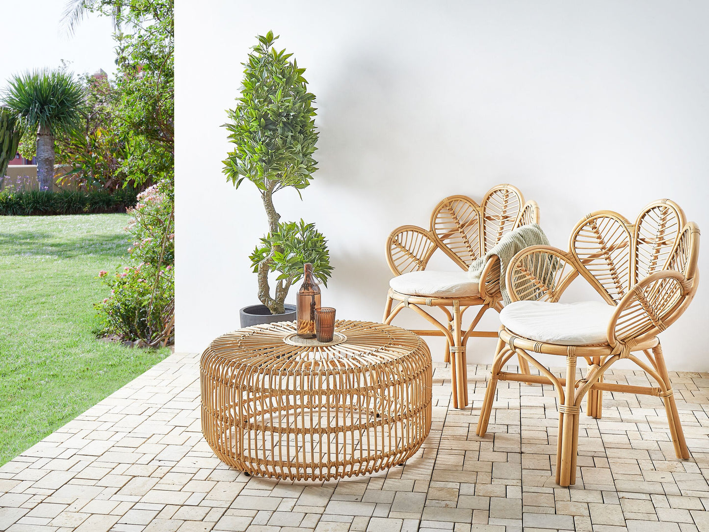 Set mit 2 Stühlen Rattan Natürlich FLORENTINE II