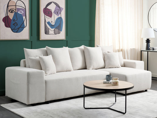 3-Sitzer Ecksofa hellbeige linksseitig mit Schlaffunktion Stauraum LUSPA