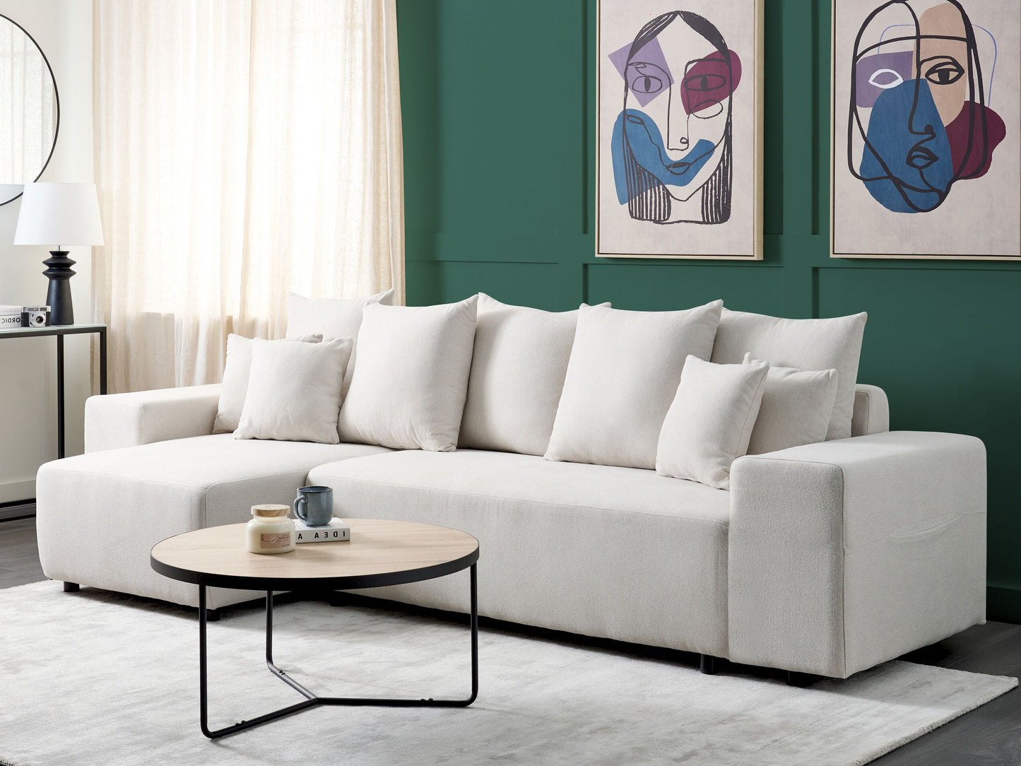 3-Sitzer Ecksofa hellbeige rechtsseitig mit Schlaffunktion Stauraum LUSPA