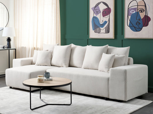 3-Sitzer Ecksofa hellbeige rechtsseitig mit Schlaffunktion Stauraum LUSPA