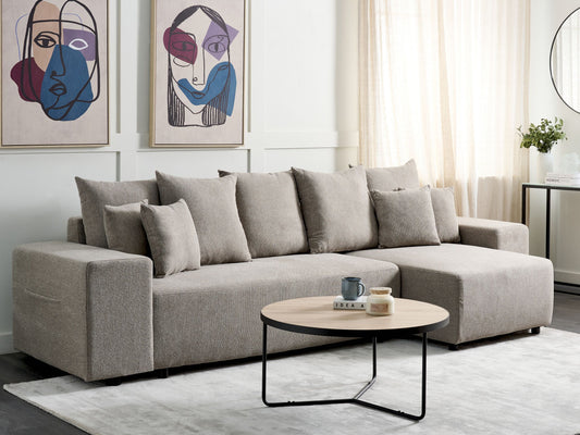 3-Sitzer Ecksofa taupe linksseitig mit Schlaffunktion Stauraum LUSPA