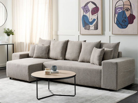 3-Sitzer Ecksofa taupe rechtsseitig mit Schlaffunktion Stauraum LUSPA